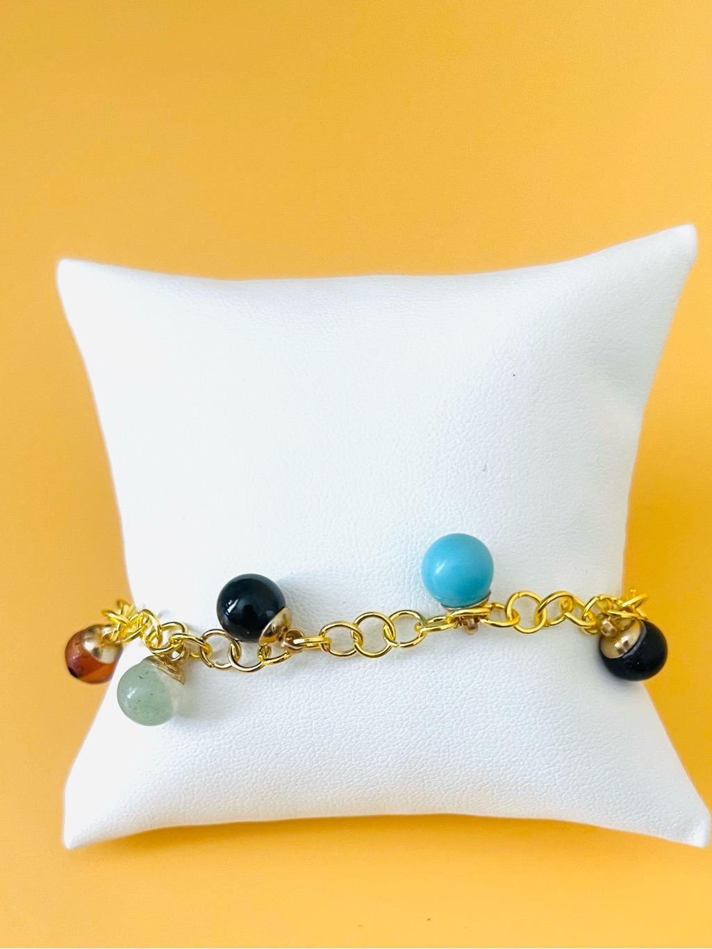 Gold Plated Bracelet With Multicolor Semi Precious Stones